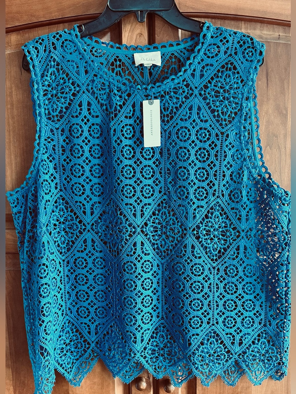 Anthropologie Deletta Teal Crochet Lace Camisole Size:XL NWT, unlined, 23” P-T-P